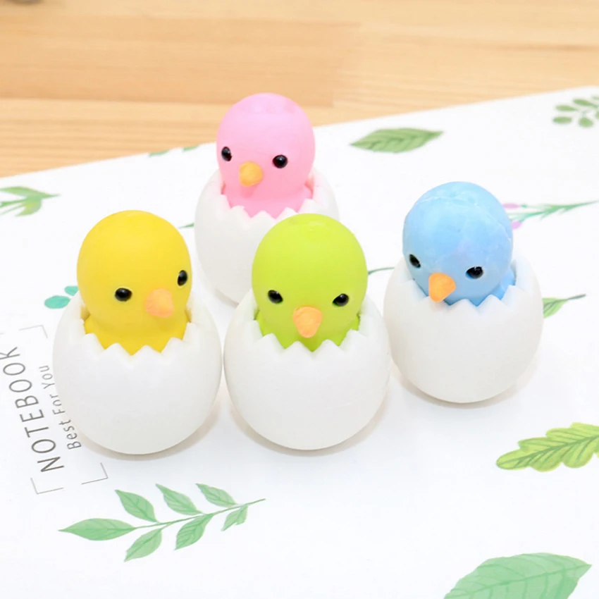 4pcs/lot Creative Kawaii Cartoon Eggshell chicken Erasers funny student gift kids's Puzzle Toy office school Stationery supplies