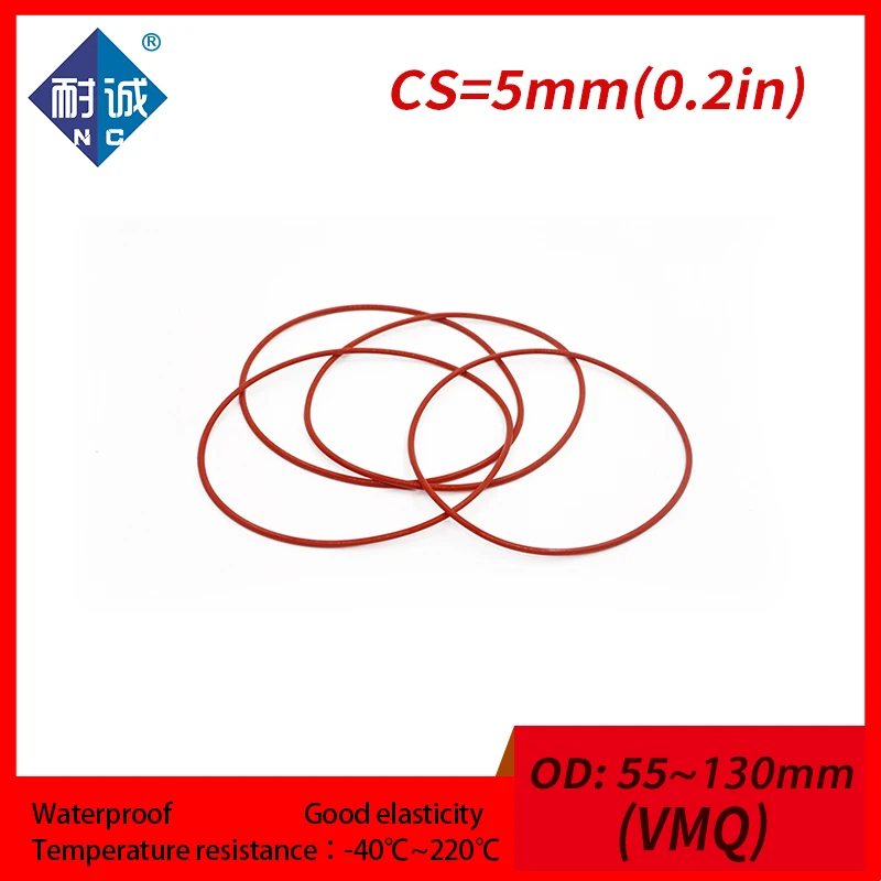 1PC/lot Silicone rubber oring Red VMQ CS 5mm OD55/70/130mm Gasket Silicone Oring waterproof Silica gel