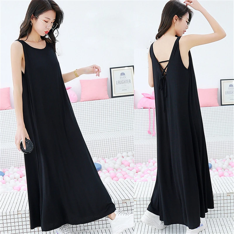 Sleeveless nightdress modal sexy leaky back long skirt Sleepwear female loose  pregnant women dress Nightgown ночная рубашка