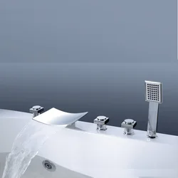 MTTUZK Brass Chrome 3 hole Bathtub Waterfal Faucet Bathtub Waterfall Bath Tub Mixer with Hand Shower 3 handle 5 hole Tub Faucet