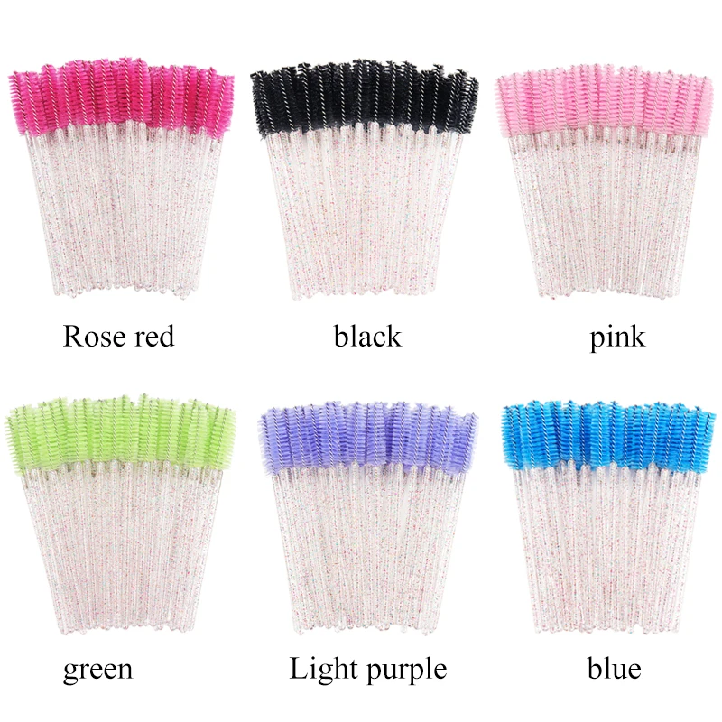 50pcs Eyelash Microbrush False Lashes Extension Brush Spoolie crystal handle mascara wands Applicator Eyebrow Makeup Brush