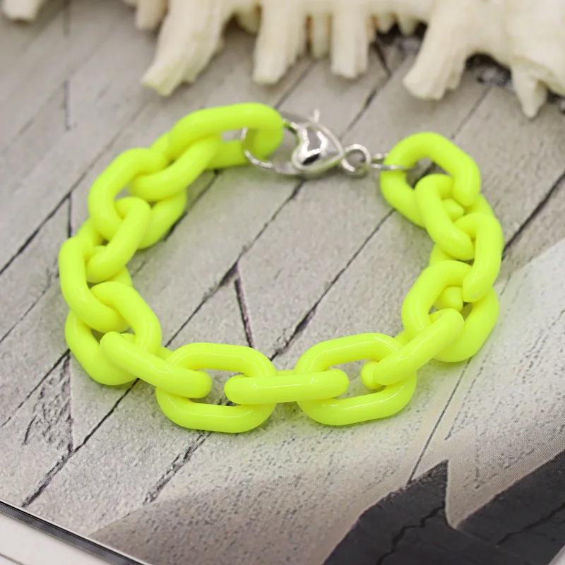 Women\'s Bracelets Boho Colorful Acrylic Ring Chain Bracelet Love Heart Lobster Clasp Female Girl Friends Gifts Jewelry Wholesale