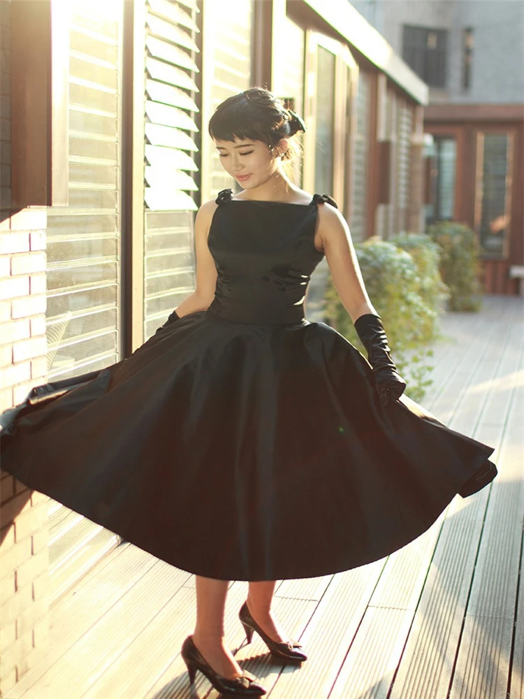 LBD Little Black Dress 50s 60s Rockabilly Audrey Hepburn Elegant Party Prom Vintage Retro Vestidos High Quality