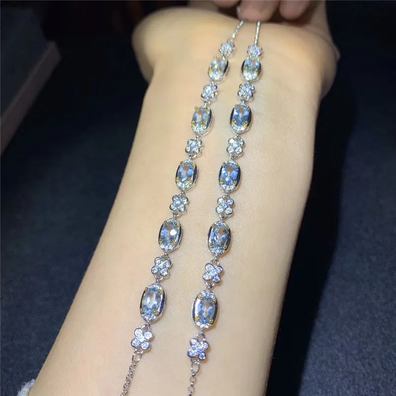 

Luxury 100% 925 Sterling Silver Bracelets For Woman With naure Aquamarine Gemstone Lady Fine Jewelry Wholesale Gift