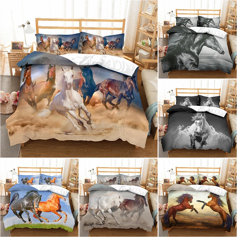 

3D Printed Horse Pattern Duvet Cover with Pillow Cover Bedding Set Single Double Twin Full Queen King Size Bed Set Bedroom Decor