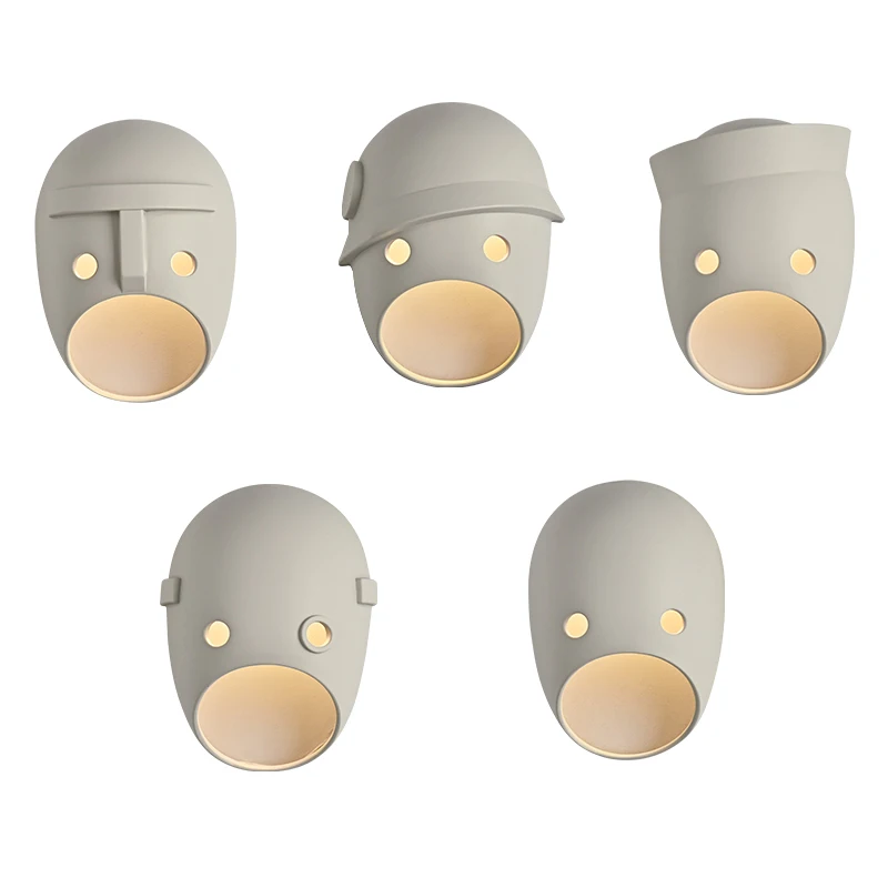 

Nordic Design Mask Wall Lamp Modern Party Smiling Face Resin Wall Sconce Light Fixtures Hotel Bedroom Mirror Lights Home Decor