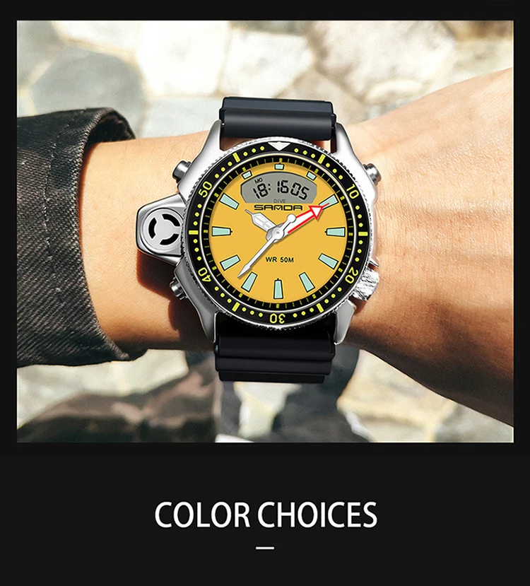 SANDA Mode Sport Männer LED Digital Uhren Dual Display Quarz Armbanduhr Im Freien Wasserdichte Militär Armbanduhren Herren Uhr – Detail 3