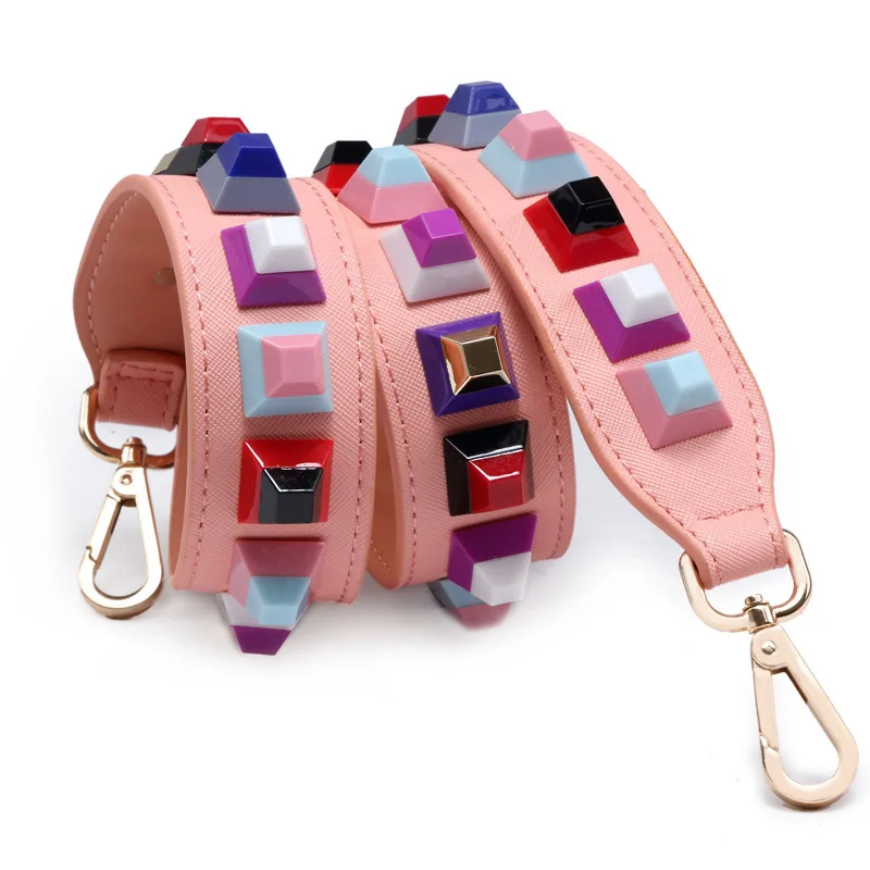 Square Rivet Snakeskin Black Blue Pink Bag Strap High Quality Leather Shoulder Strap Female Bag Handles Strap Multicolor Rivet