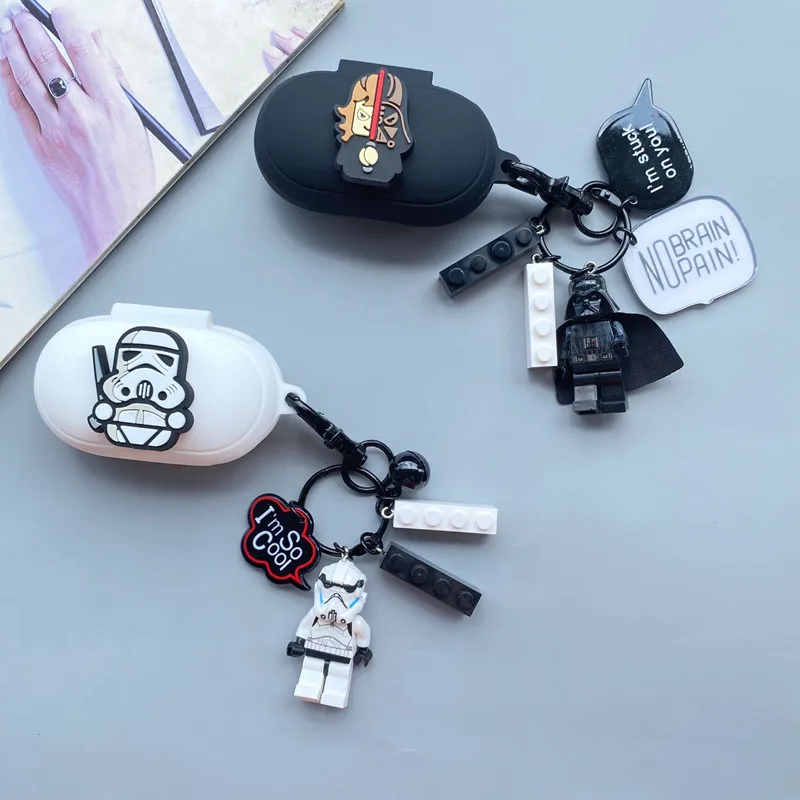 غطاء جراب سماعة أذن كارتون ستار وارز لسامسونج جالاكسي براعم ، سماعة سيليكون ، حافظة واقية مع سلسلة مفاتيح