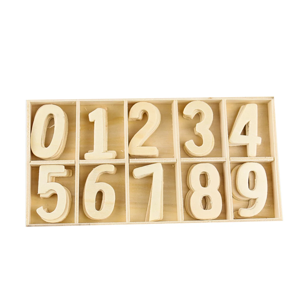 50PCS Wooden Numbers Digital Embellishments for DIY Scrapbooking Arts Craft Display Home Wedding Birthday Party Cake Decor Tool