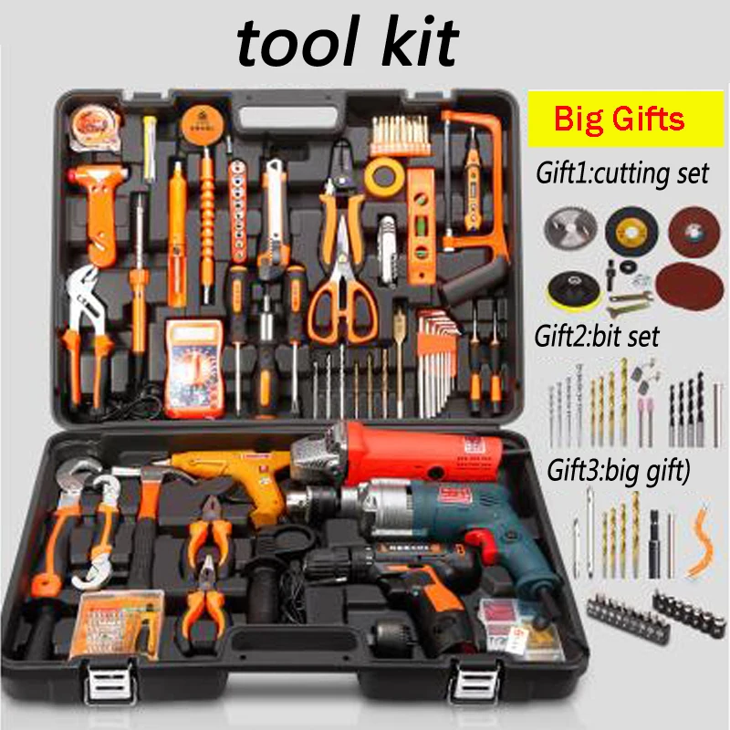 

Household Tools Package Hardware Set Electric Drill Home Electrician Maintenance Multi-Functional Portable Hardware Tools