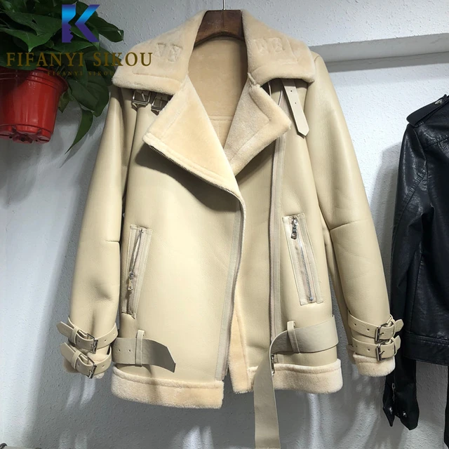 Blouson d hiver en similicuir PU femme chaud de haute qualite en laine d agneau a la mode pour moto 2020 AliExpress