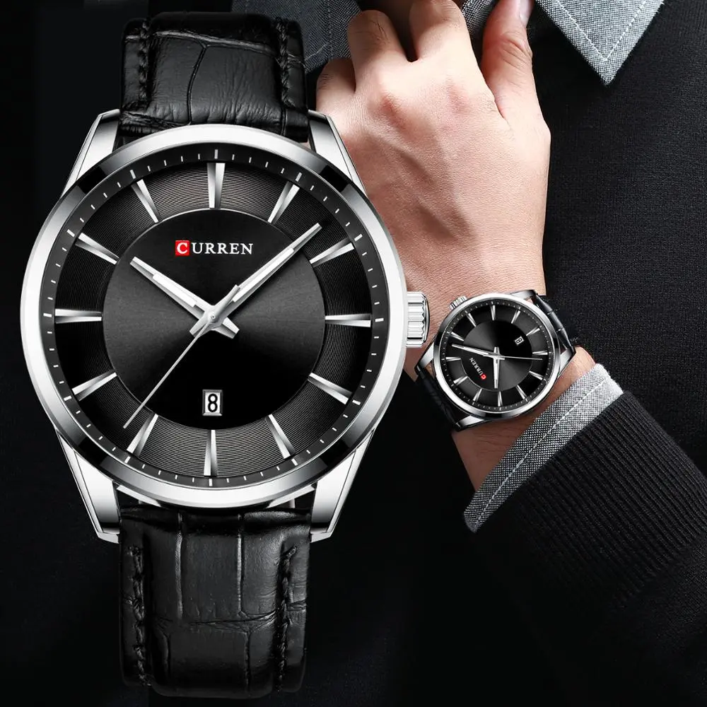 CURREN-Relógios masculinos de quartzo com pulseira de couro, marca de luxo superior, relógio de negócios, novo