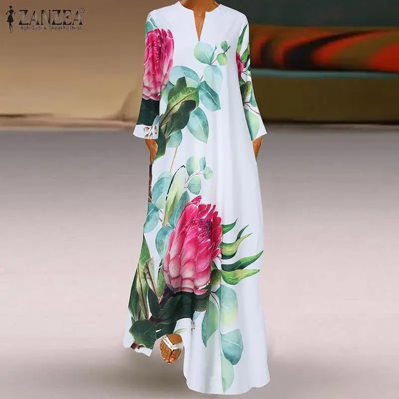 ZANZEA 2023 Spring BohemianWomen\'s Sundress Casual Long Sleeve  Floral Long Dress Kaftan Robe Dresses Party Holiday Vestidos