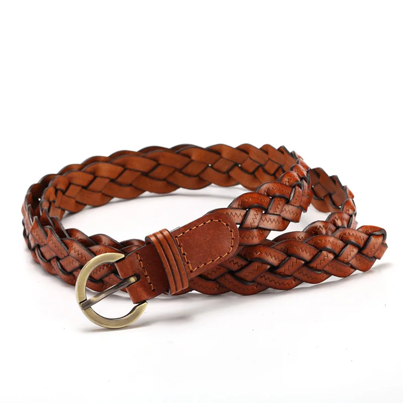 Cowhide Weave Belt For Women  Braid Belt Fashion Newest For Dress Ladies Female Womens Pin Buckle Belt