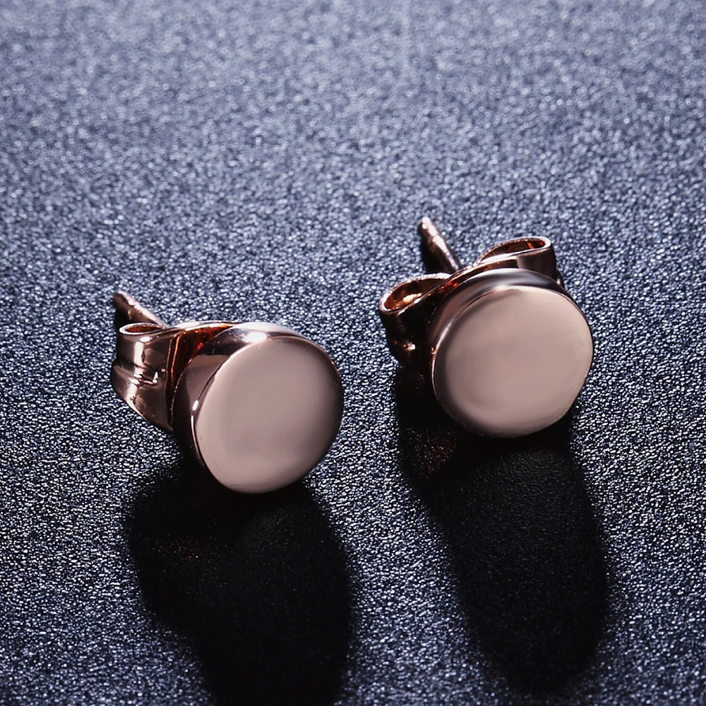 Classic Little Stud Earrings For Women Girls Simple Metal Copper Round Ear Accessories Rose Gold Color Fashion Jewelry E573