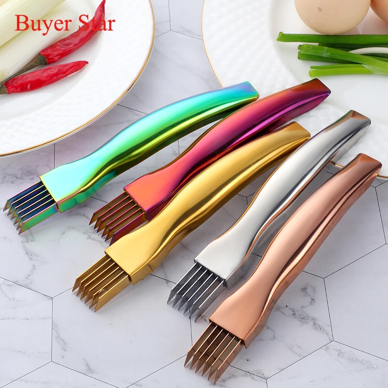 Chef essential stainless steel vegetable cutter kitchen gadgets ware Gold manual metal onion garlic diced knife tools tableware