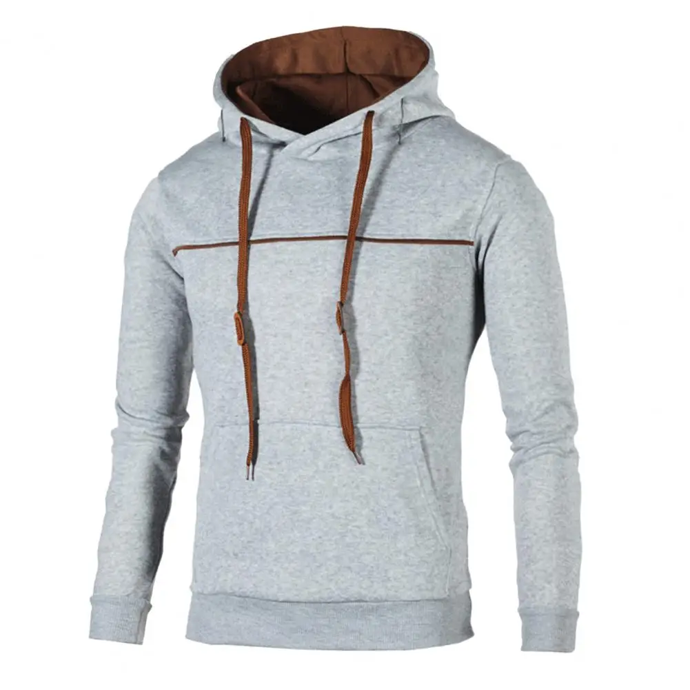 Men Hoodie Solid Color Patchwork Autumn Winter Ribbed Cuff Loose-fitting Sweatshirt for Daily Wear