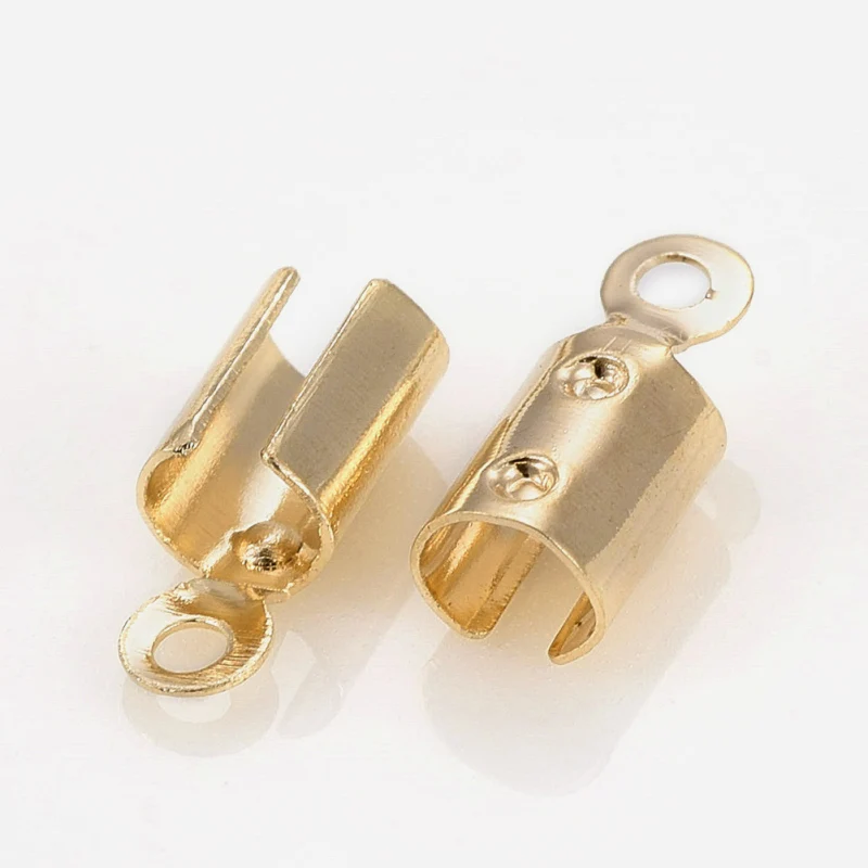 2000pcs Brass Folding Unclosed Open Crimp Ends Leather Clasps Tip Cord End Caps Jewelry Connector for  Jewelry Making Supplies