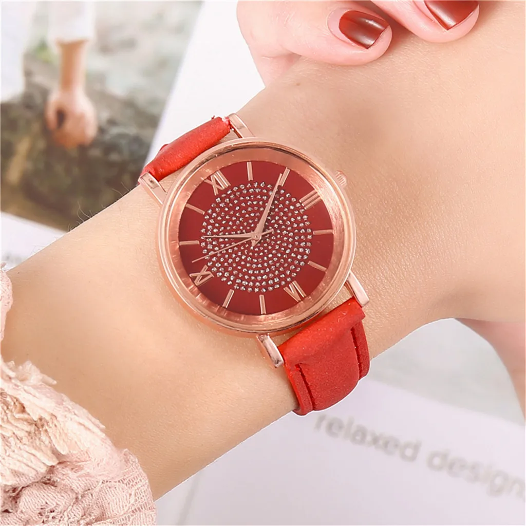 Pink Women Watches Classic Quartz Wrist Watch Rhombus Frosted Pu Leather Band Casual Watch Luxury Digital Relogio Feminino