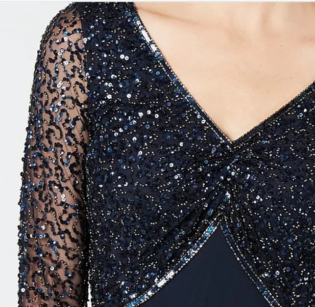 Dark Navy แม่ของเจ้าสาวชุด2022 Shine V คอ Beading ข้อเท้าความยาวชีฟองเจ้าสาวชุดที่กำหนดเอง Robe de Soiree