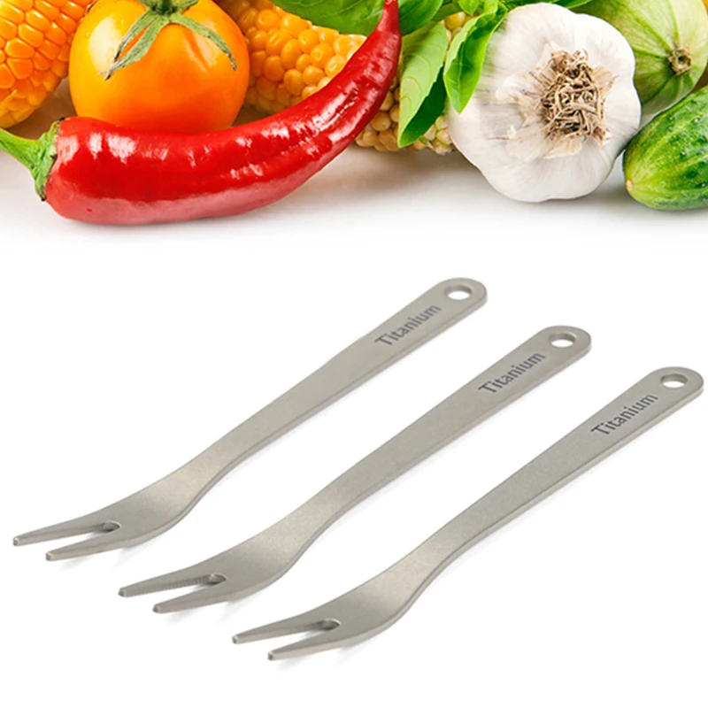 3pcs/Set Titanium Dessert Fruit Forks with Holder Set Mini Salad Fruit Fork Food Flatware for Party Travel Camping