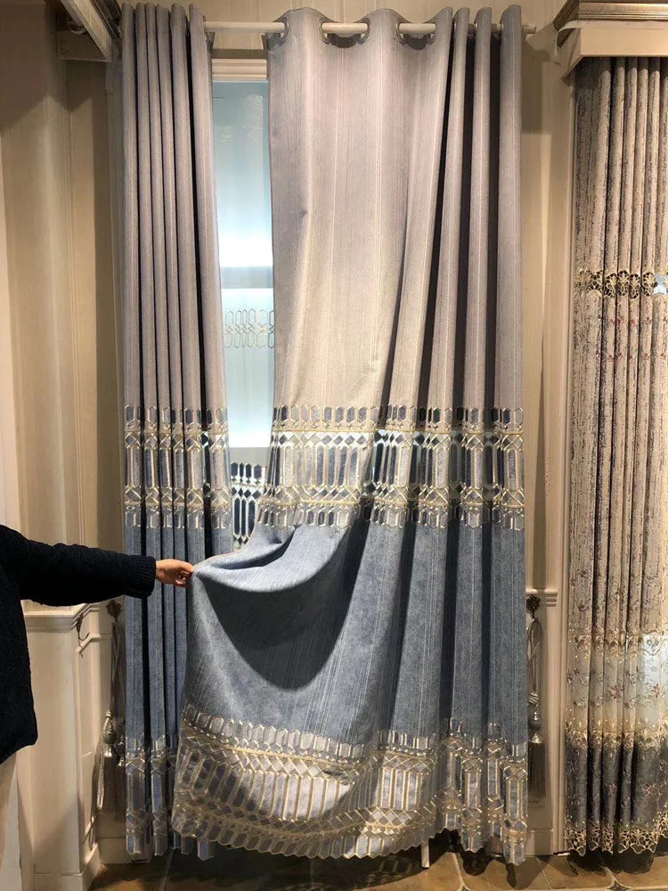 

2020 New Light Luxury Curtains for Living Dining Room Bedroom Simple Modern Nordic Simple European Stitching Embroidered Curtain