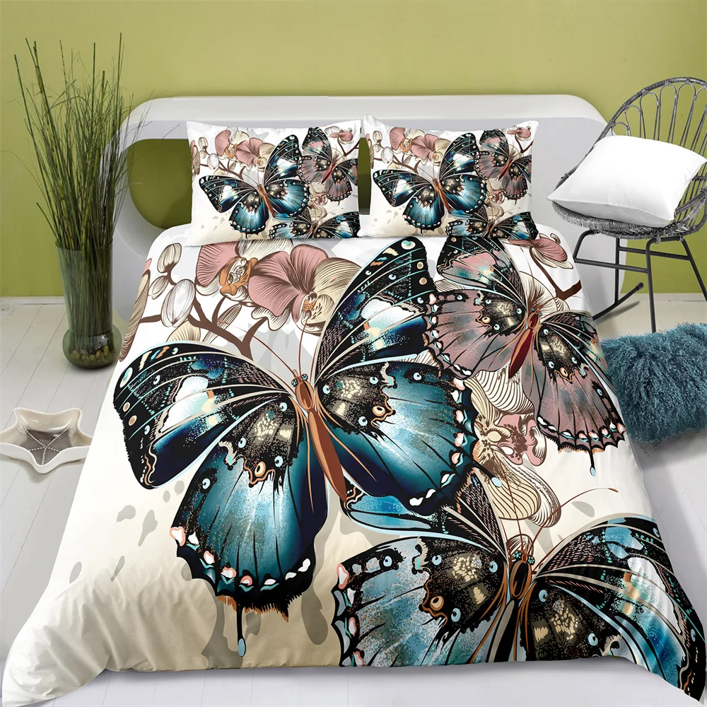 Home Textiles Printed Artistic Butterfly Bedding Quilt Cover & Pillowcase 2/3PCS US/AE/UE Full Size Queen Bedding Set