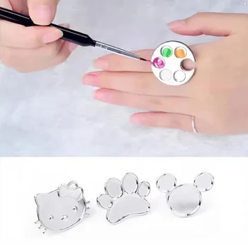 Mini Nail Art Vinger Ring Palet Wimper Enten Maken Up Tool Rvs Plaat Mengen Kleurenpalet Voor Nail Schilderen