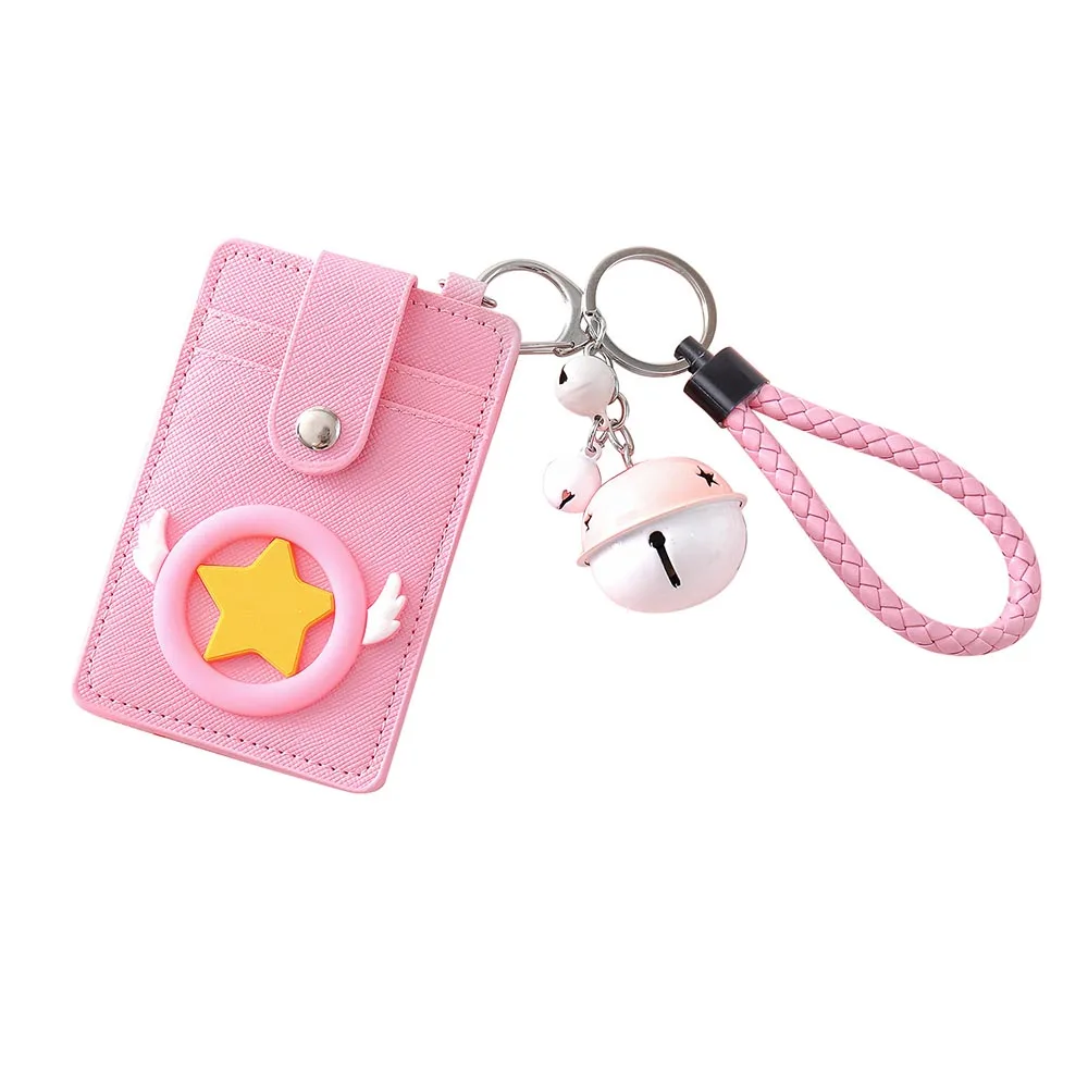 1 Pcs Cute Creative Credit Card Set Pink Girl ID Card 3 Card Slots Student Card Bus Card Lanyard Card Set with Key Chain