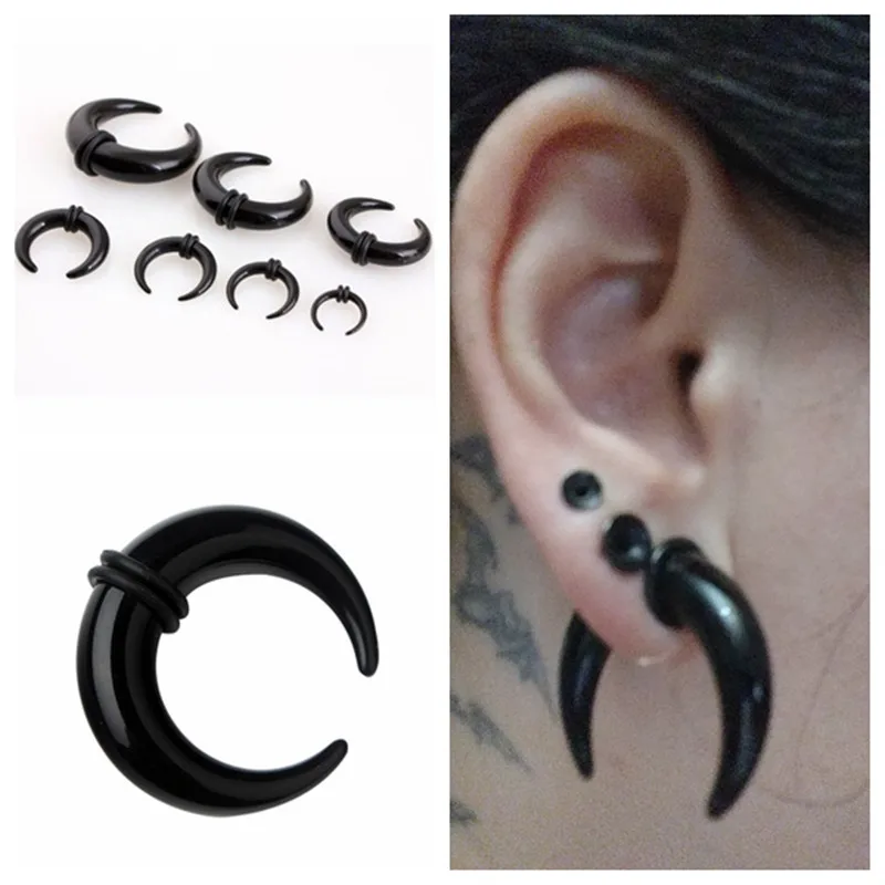 1Pair Acrylic Buffalo Horn Earrings Ear Plugs and Tunnels Taper Ear Expender Stretcher O-Rings Black Punk Piercing Jewelry