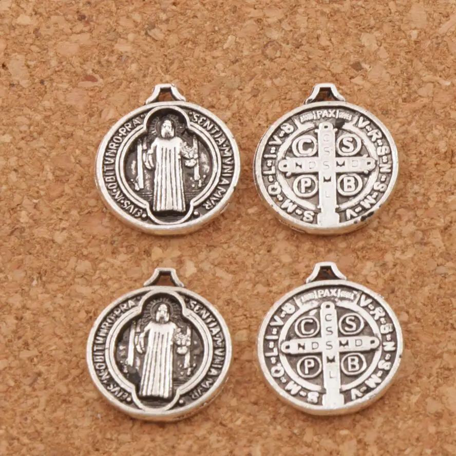 Saint Benedict Medal Cross Sentia Charms Pendants Fashion Jewelry L504 20pcs 13.2x15mm Zinc Alloy Tibetan Silver