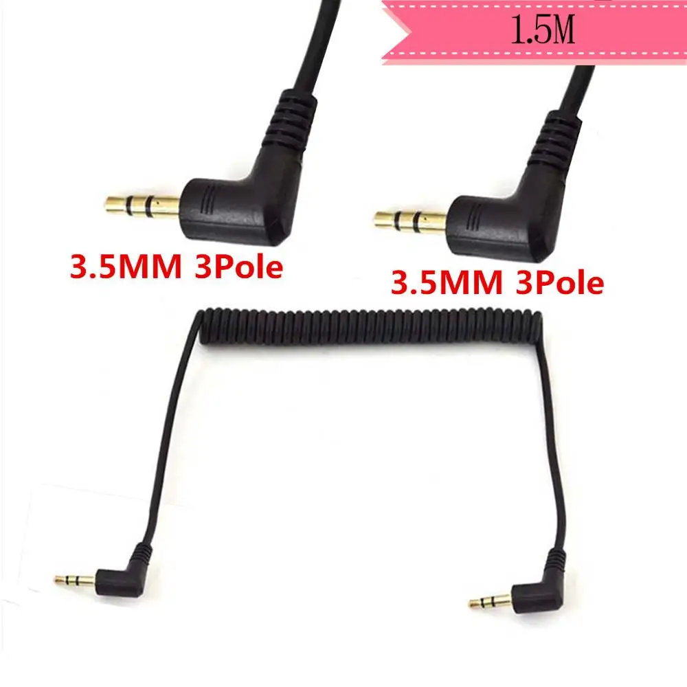 90 Degree Right Angle 3.5mm Male to Male Jack 3 & 4 Pole Extension Aux Audio Coiled Spiral Cable 1.5m/5ft