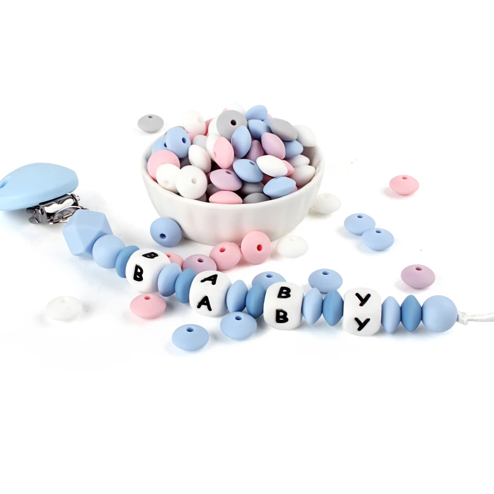 10pcs 12mm Baby Silicone Beads Letters Star Heart Beads Food Grade DIY Pacifier Chain for Baby Chewable Teether Teething Toys