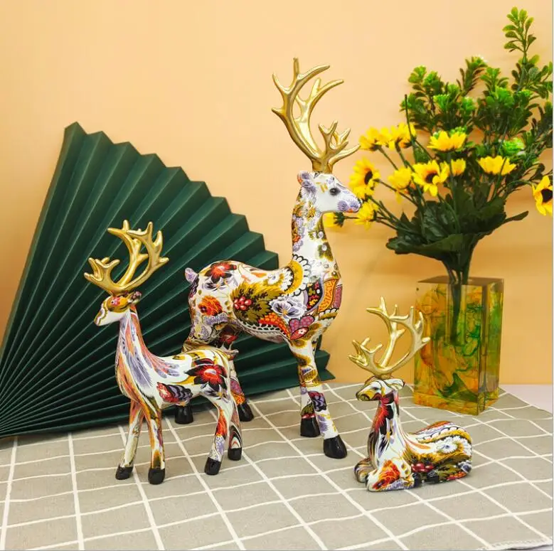 

Modern Water Transfer Colorful Deer Resin Ornaments Home Livingroom Desktop Sculpture Crafts Wine Cabinet Furnishings Decoration