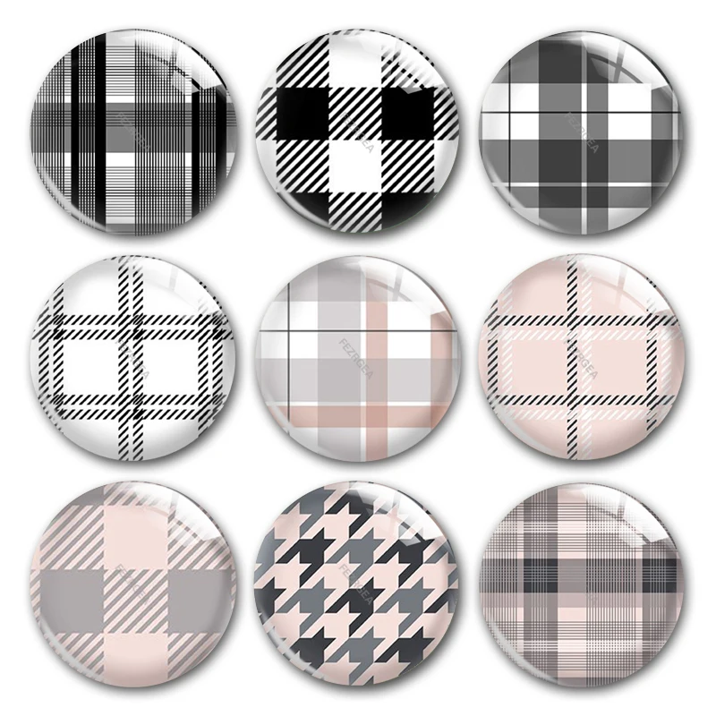 Buffalo Plaid Renaissance Pink And Black Check Pattern Round Photo Glass Cabochon Demo Flat Back Making Findings