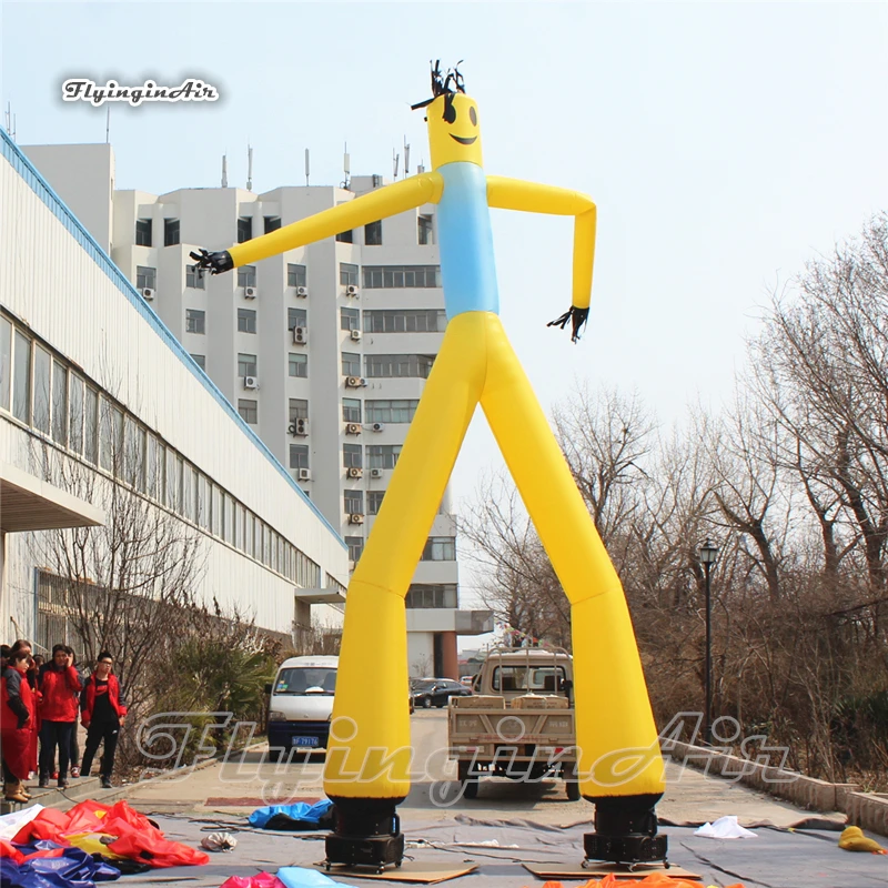 

Outdoor Advertising Inflatable Cartoon Tube Man Balloon 6m Yellow Air Sky Dancer With 2 Legs For Promotion Event