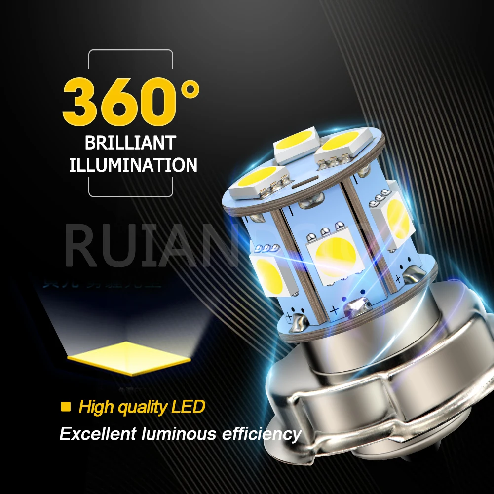 RUIANDSION Wholesale 4Pcs P26S Scooter Led Headlight Moped Headlamp Bulb Motorbike Fog Light Harvester Bulb 6V 10-80V 12V 24V