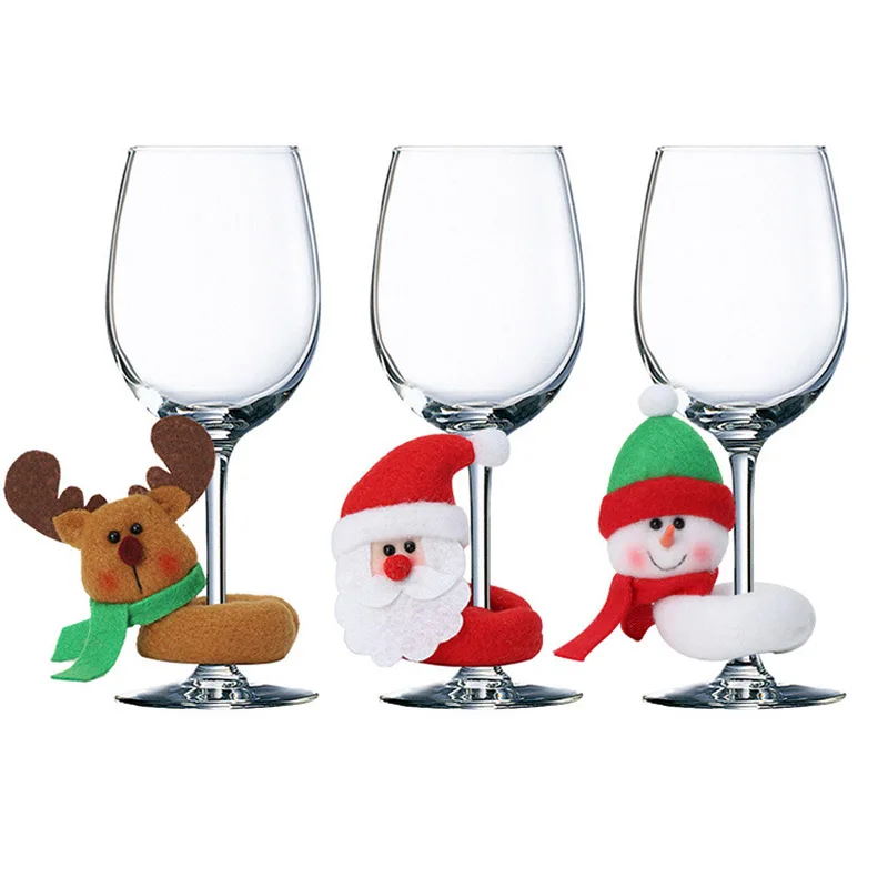 Christmas Wine Glass Ring Card Decorations Santa Claus Snowman Elk New year Table Decor Cup Decors Rings Xmas Pendants Navidad