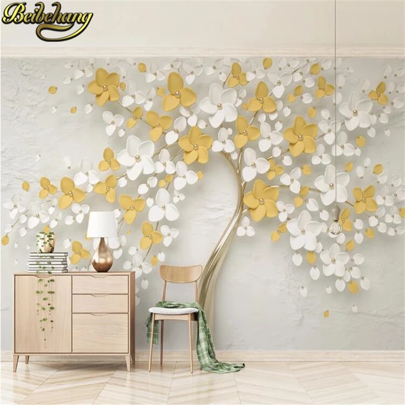 Custom Flower embossed golden tree wallpapers for living room papel parede background wall paper painting wallpaper wall decor