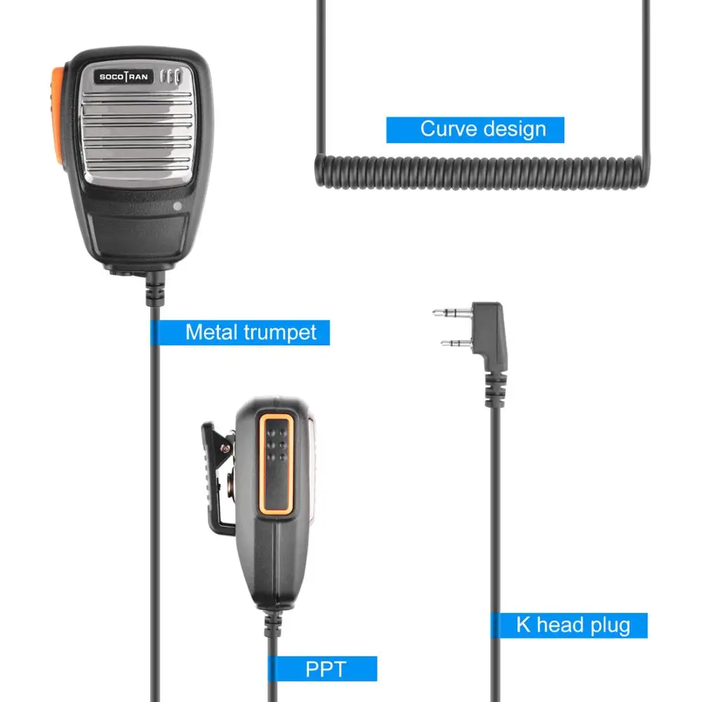 SOCOTRAN RSM-K01 2Pin TK Plug Remote Speaker Microphone with 3.5mm headset  Audio Jack for Kenwood Baofeng Walkie Talkie