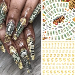 1PCS New Nails Dollar Design 3D Adhesive Self  Wraps Wealthy Rich Manicure Nail Art Sticker For Salon Tool Decals Decoration