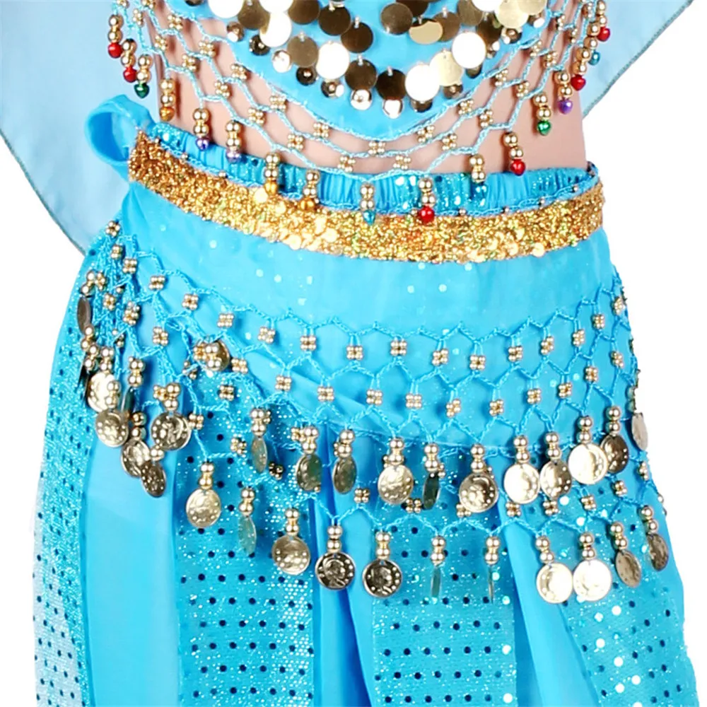 Kids Girls Belly Dance Hip Scarf Accessories Belly Dance Belt Skirt with Gold Bellydance Coin Belt Bollywood Costumes Children