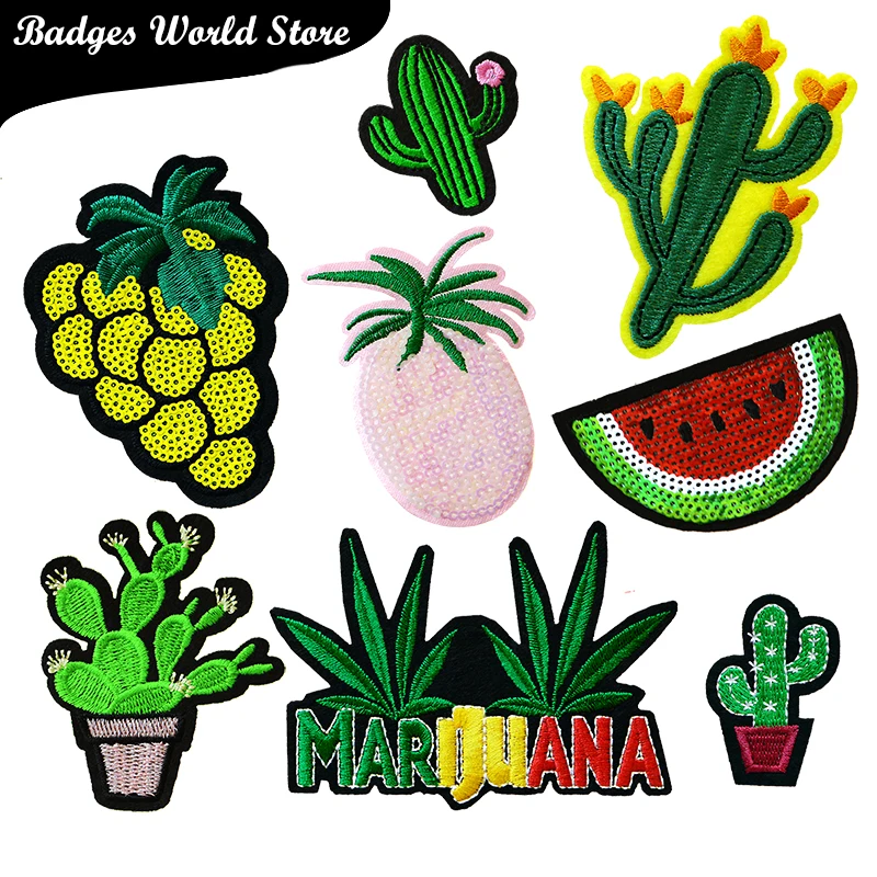 Cartoon Decorative Patch Cactus Watermelon Embroidered Applique Patches For DIY Iron on Badges Stickers on backpack,clothes