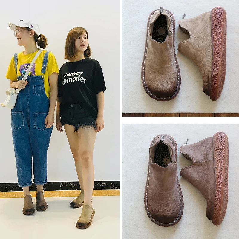 Careaymade-Women\'s literature art retro Imitation suede thick soled big head shoes handmade comfortable doll shoes warm shoes