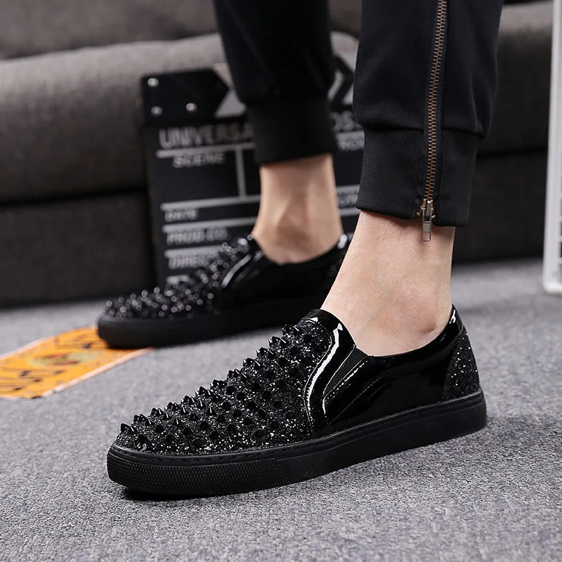 

men luxury fashion party nightclub dress rivets shoes personality slip-on driving shoe flat platform loafers breathable footwear