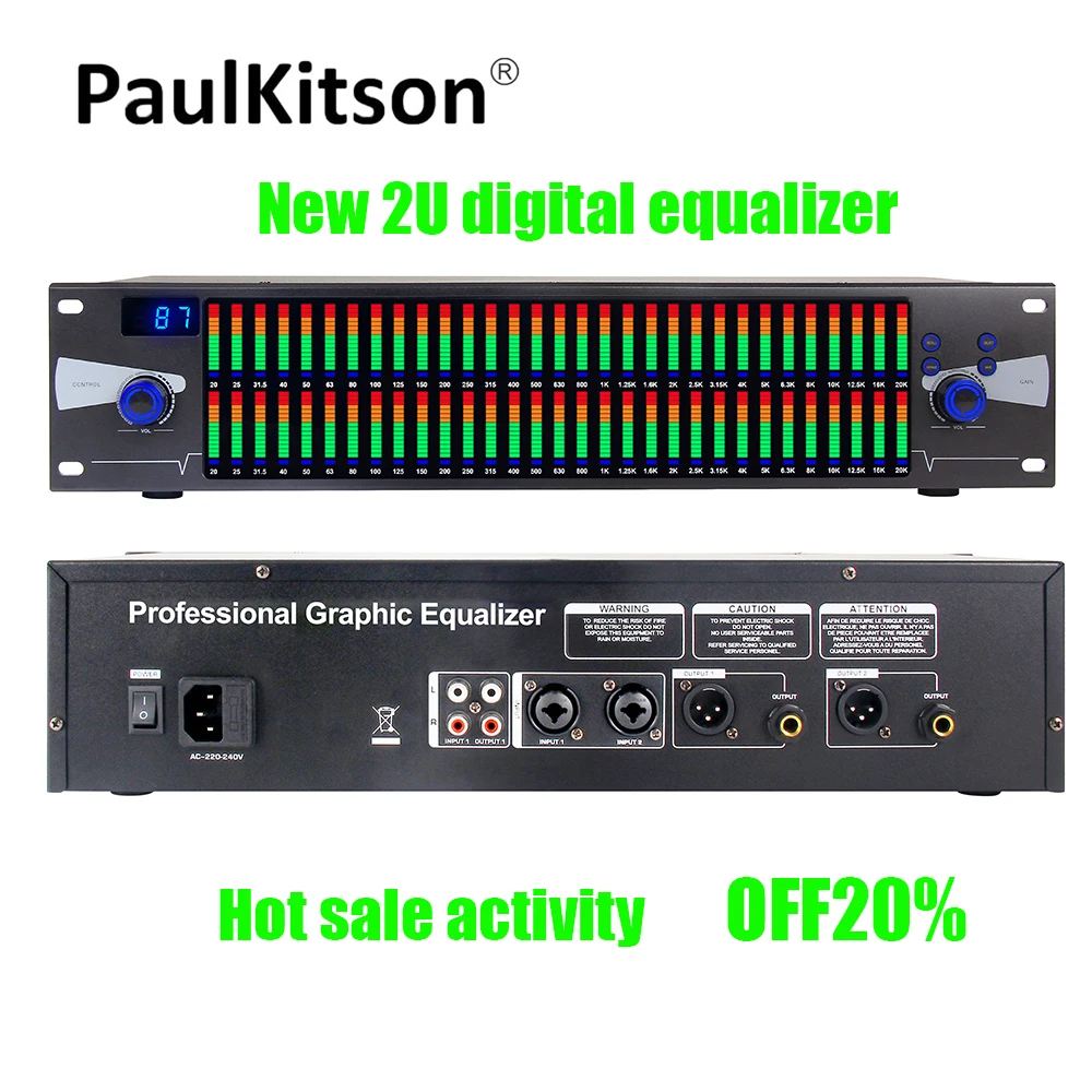 2U Dual Spectrum Audio Equalizer Digital 31 Bands Audio Digital Effect DSP Equalizador Processor Stage Home Karaoke Sound System