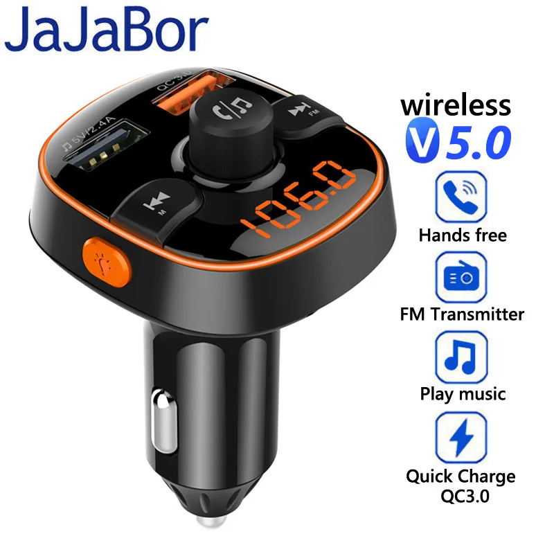 

JaJaBor FM Transmitter Wireless Handsfree Bluetooth Car Kit Bluetooth 5.0 Car MP3 Player QC3.0 Support TF Card U Disk Playback