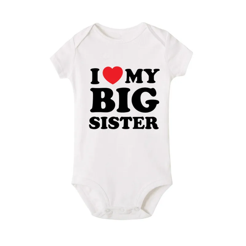 Newborn Baby Romper I Love My Big Sister Print Funny Infant Boys Girls Soft Short Sleevd Fashion Jumpsuit Outfit