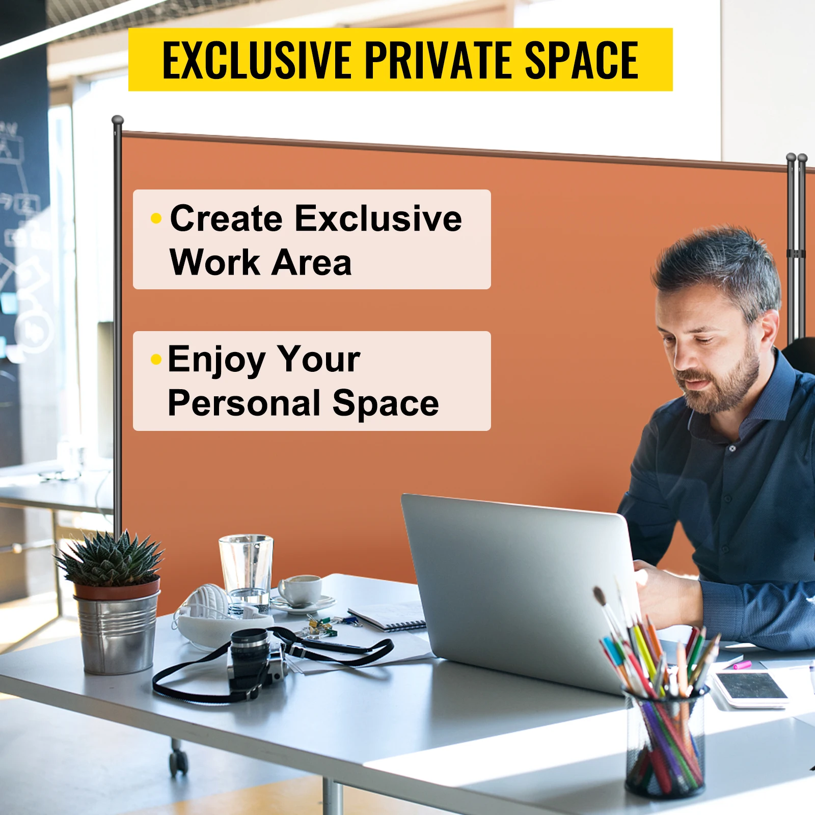 VEVOR-Divisor de pared con ruedas universales bloqueables, Panel de 3 paneles para dormitorios, salas de conferencias, 216x72 pulgadas, color Naranja